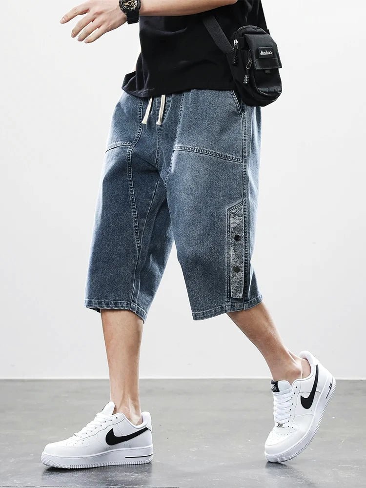 Långa Denimshorts i Stretch med Elastisk Midja – Bekväm och Loose Fit - STILUNA