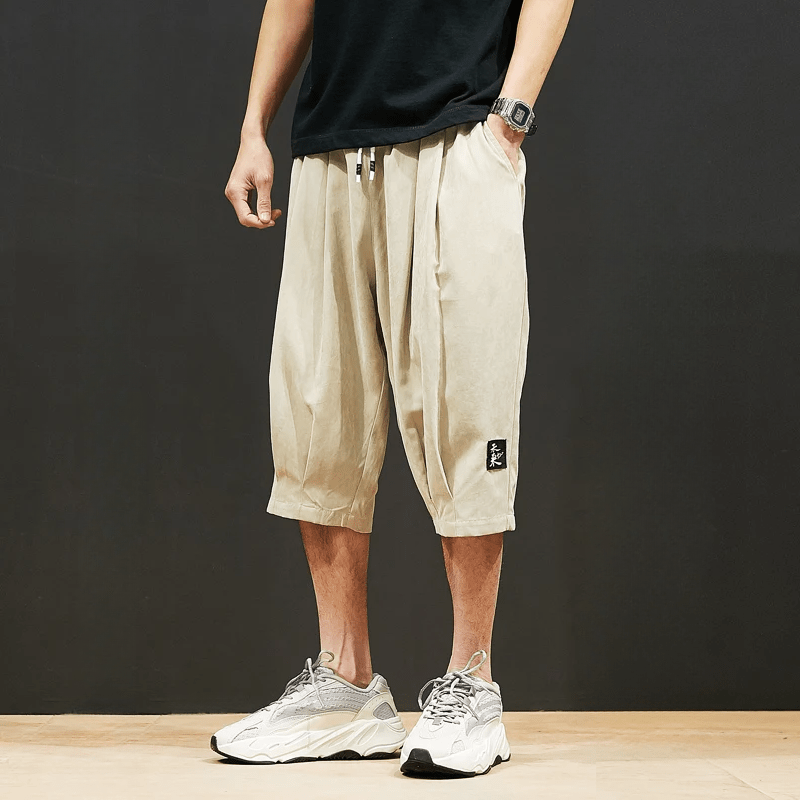 Långlinje Shorts med Baggy Passform och Elastisk Midja – Japanskinspirerad Design i Silkeslen Poly - blandning - STILUNA