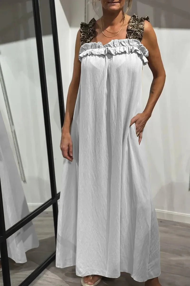Sommarklänning i Bomull & Linne – Boho Maxi Klänning utan Ärmar - STILUNA