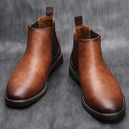 Chelsea Boots i Läder för Män – Tidlös Design, Elastisk Sidopanel, Gummisula, Perfekta för Höst/Vinter STILUNA