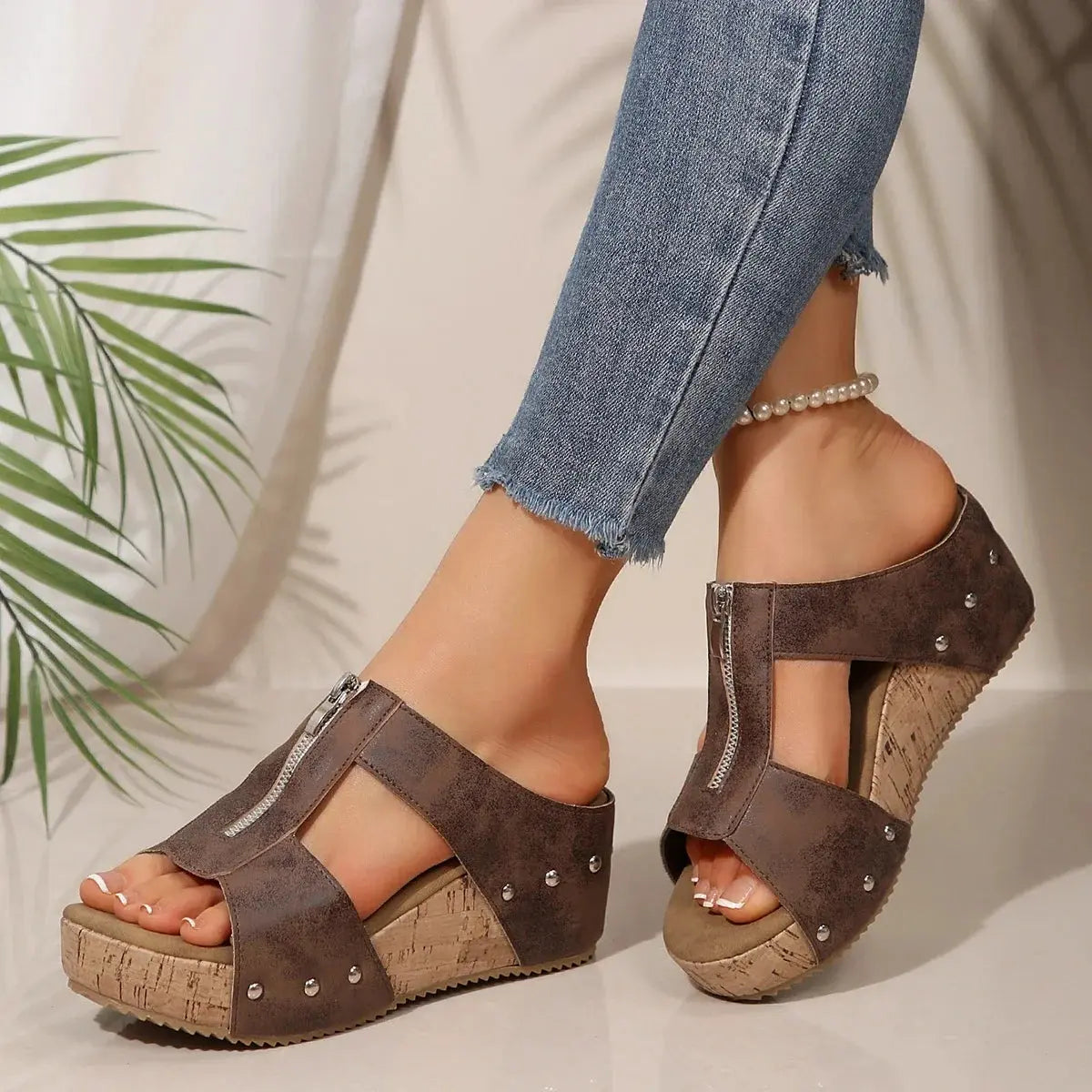 Sommar Sandaler Dam med Öppen Tå och Plattform – Retro Wedge Design för Komfort och Stil 3