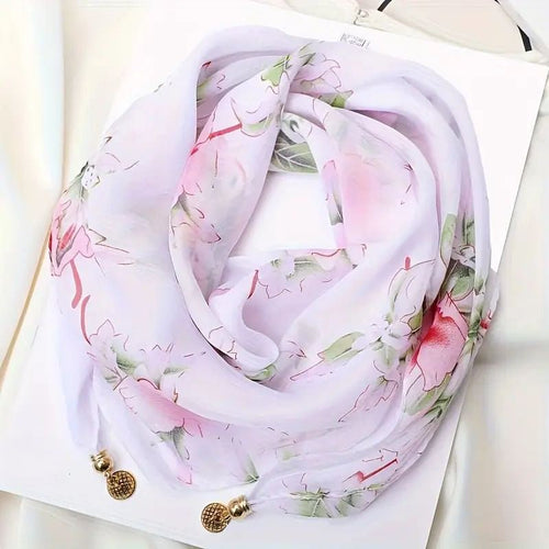 Avslappnad Blommig Halsduk i Polyester – 60x60 cm, Magnetisk Spänne - STILUNA