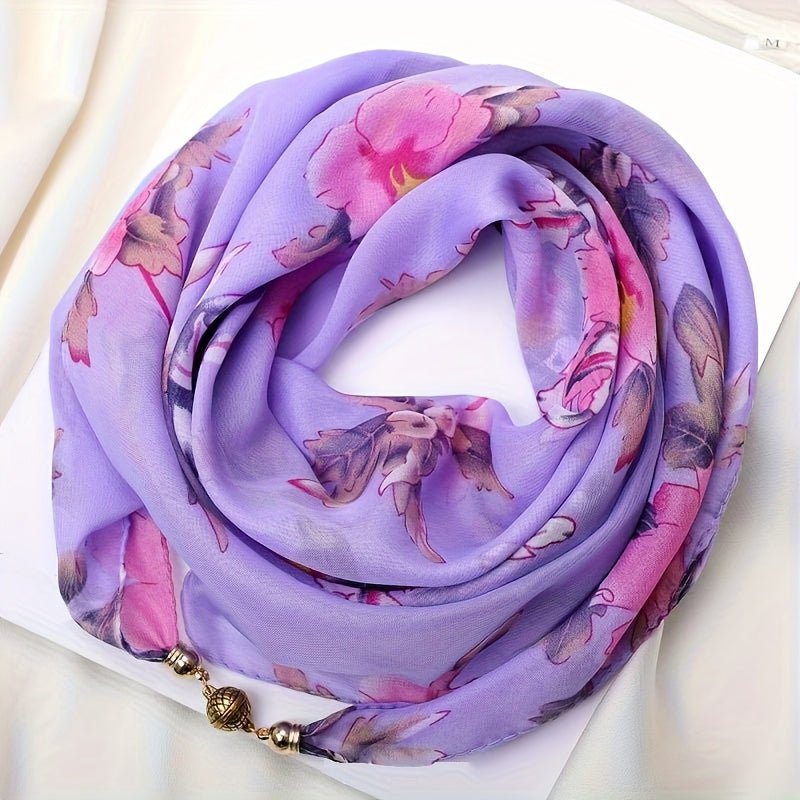 Avslappnad Blommig Halsduk i Polyester – 60x60 cm, Magnetisk Spänne - STILUNA