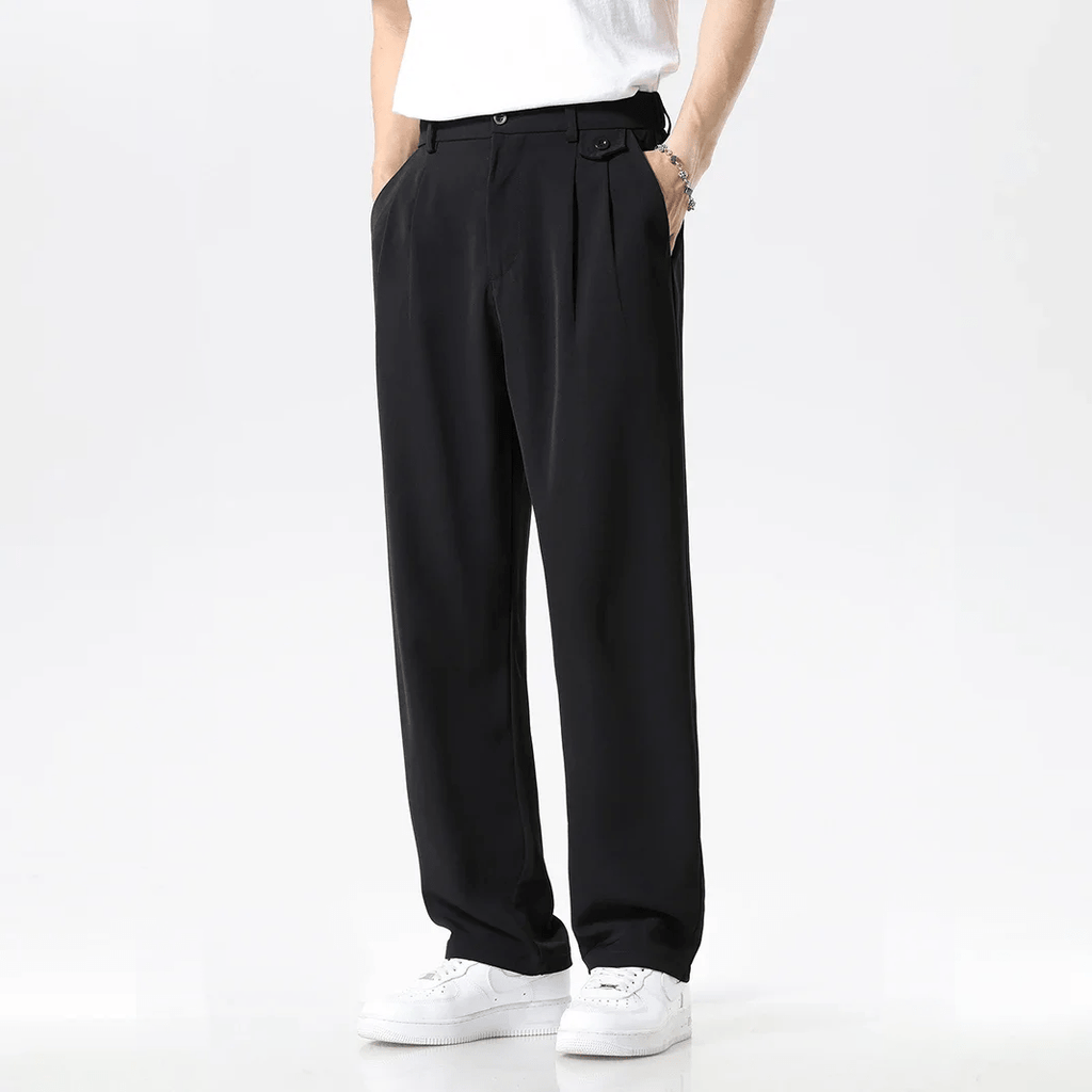 Avslappnade Byxor Dam med Fickor och Elastisk Midja – Klassisk och Modern Stil i Polyester - STILUNA