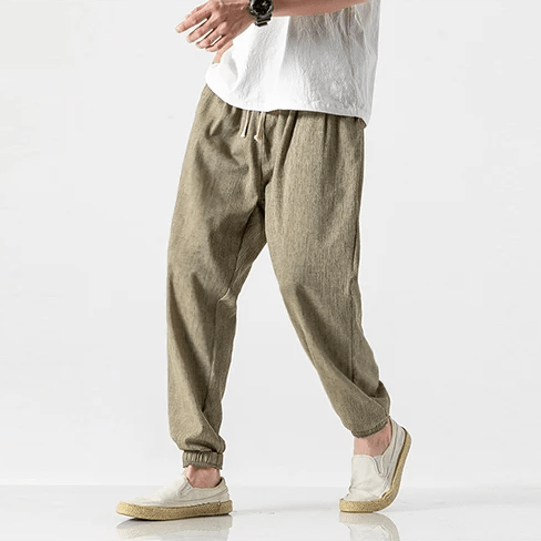 Avslappnade Joggers i Bomull/Linne med Justerbar Midja – Perfekta för Streetwear - STILUNA