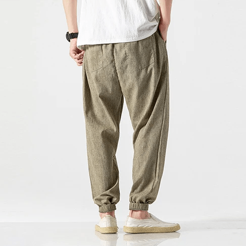 Avslappnade Joggers i Bomull/Linne med Justerbar Midja – Perfekta för Streetwear - STILUNA