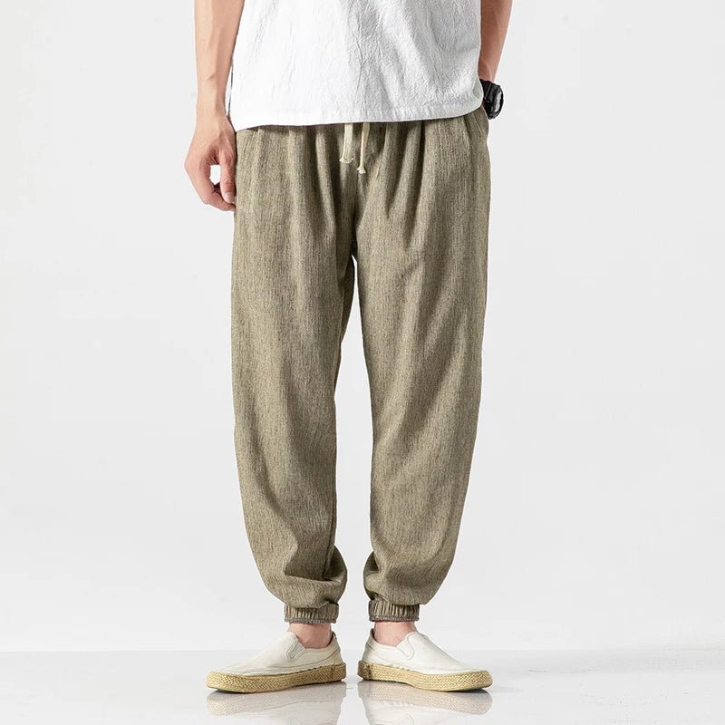 Avslappnade Joggers i Bomull/Linne med Justerbar Midja – Perfekta för Streetwear - STILUNA
