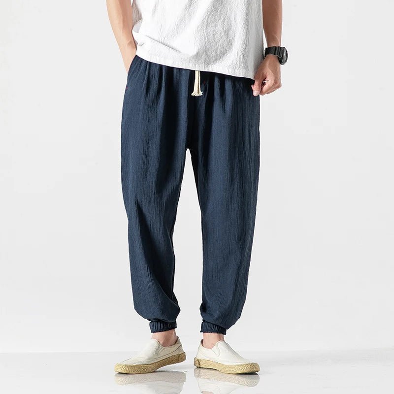 Avslappnade Joggers i Bomull/Linne med Justerbar Midja – Perfekta för Streetwear - STILUNA