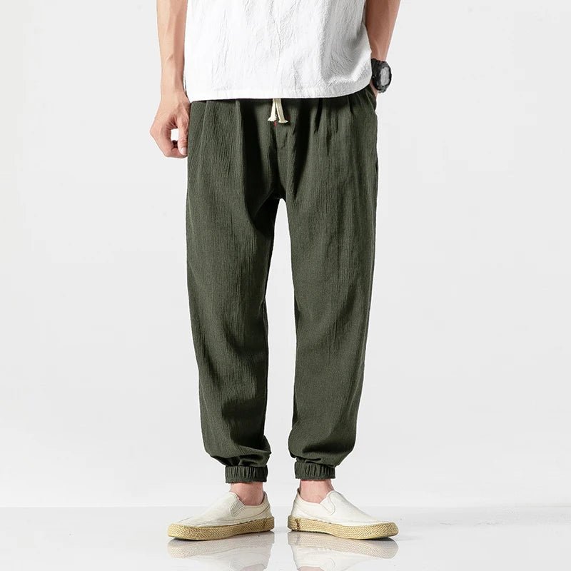 Avslappnade Joggers i Bomull/Linne med Justerbar Midja – Perfekta för Streetwear - STILUNA