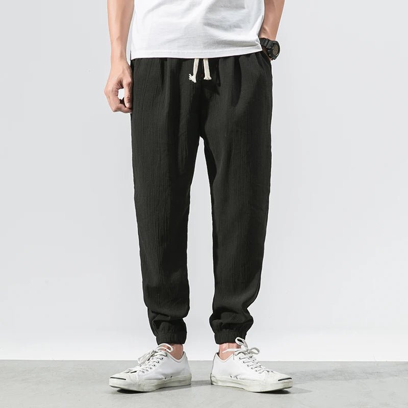 Avslappnade Joggers i Bomull/Linne med Justerbar Midja – Perfekta för Streetwear - STILUNA