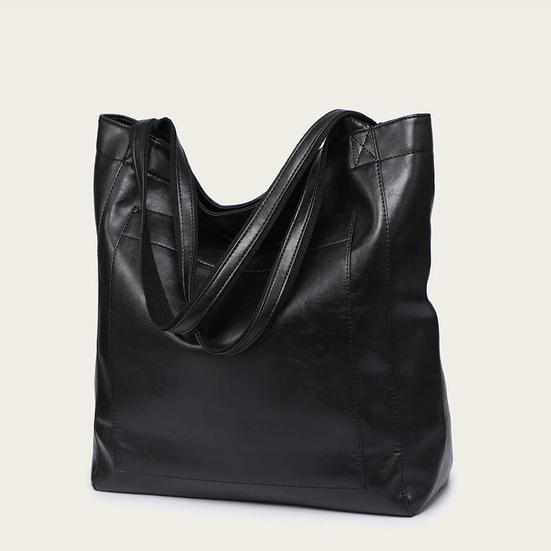 Axelväska Oljevaxläder Stor Kapacitet Modernt Nytt Stort Tote Bag Retro Mjuk Läder Överdimensionerad Shopping Handväska - STILUNA