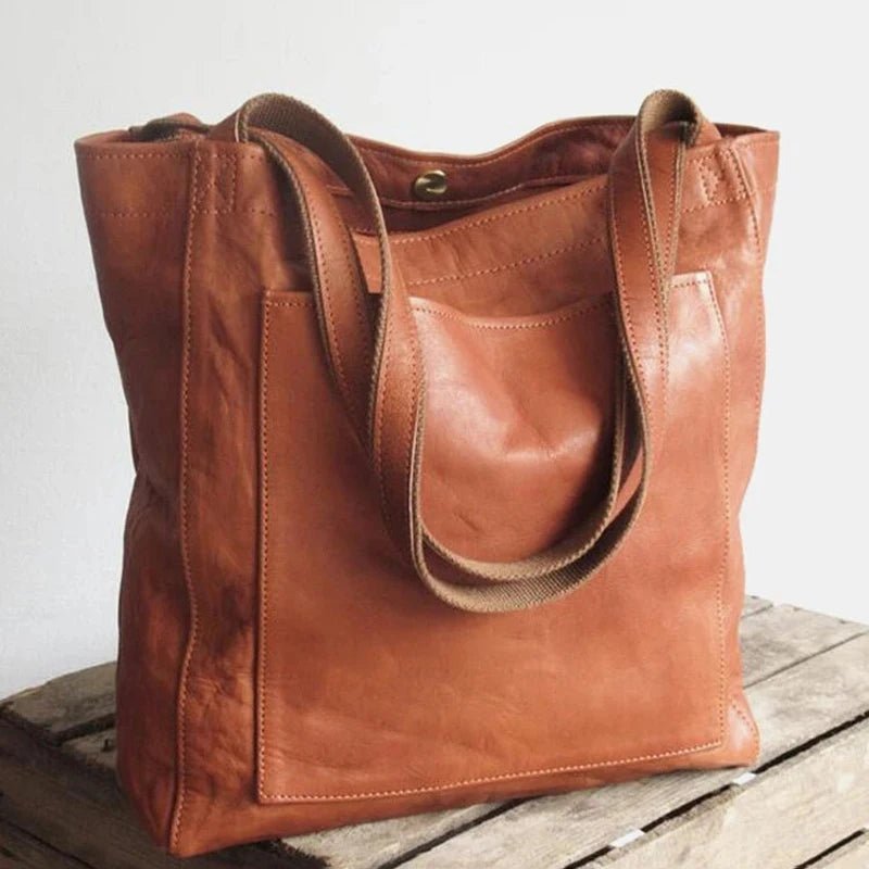 Axelväska Oljevaxläder Stor Kapacitet Modernt Nytt Stort Tote Bag Retro Mjuk Läder Överdimensionerad Shopping Handväska - STILUNA