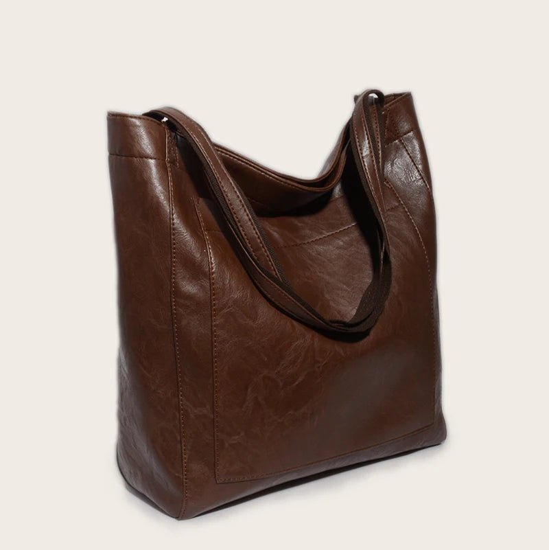 Axelväska Oljevaxläder Stor Kapacitet Modernt Nytt Stort Tote Bag Retro Mjuk Läder Överdimensionerad Shopping Handväska - STILUNA