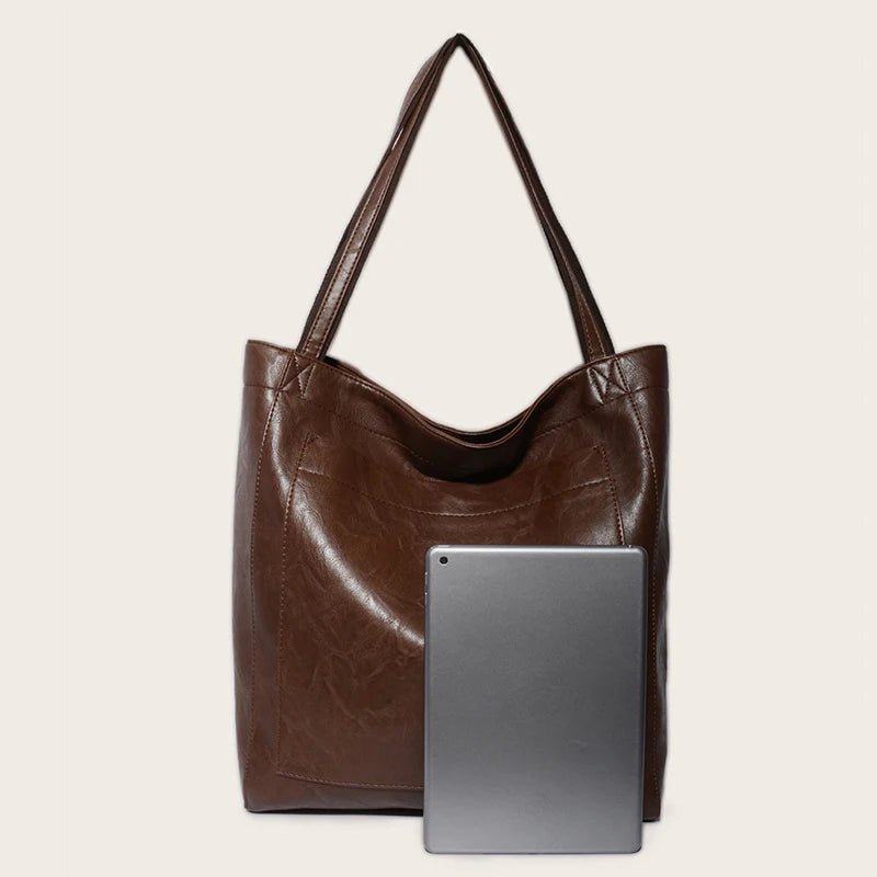 Axelväska Oljevaxläder Stor Kapacitet Modernt Nytt Stort Tote Bag Retro Mjuk Läder Överdimensionerad Shopping Handväska - STILUNA