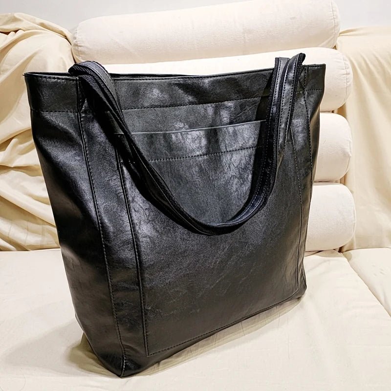 Axelväska Oljevaxläder Stor Kapacitet Modernt Nytt Stort Tote Bag Retro Mjuk Läder Överdimensionerad Shopping Handväska - STILUNA