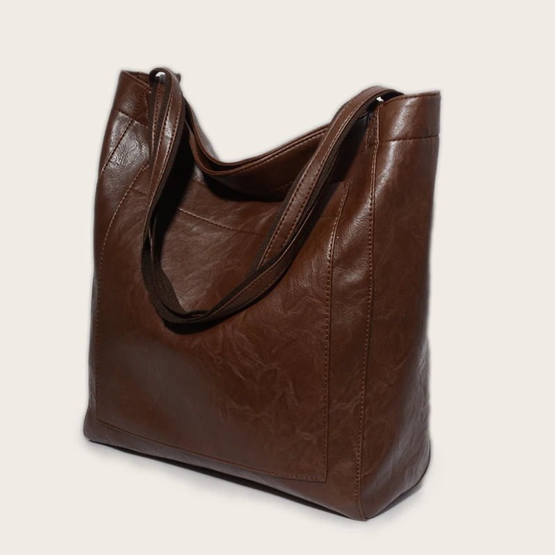 Axelväska Oljevaxläder Stor Kapacitet Modernt Nytt Stort Tote Bag Retro Mjuk Läder Överdimensionerad Shopping Handväska - STILUNA