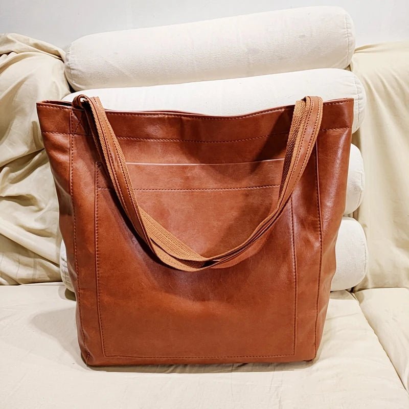 Axelväska Oljevaxläder Stor Kapacitet Modernt Nytt Stort Tote Bag Retro Mjuk Läder Överdimensionerad Shopping Handväska - STILUNA