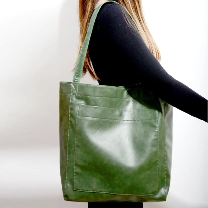 Axelväska Oljevaxläder Stor Kapacitet Modernt Nytt Stort Tote Bag Retro Mjuk Läder Överdimensionerad Shopping Handväska - STILUNA