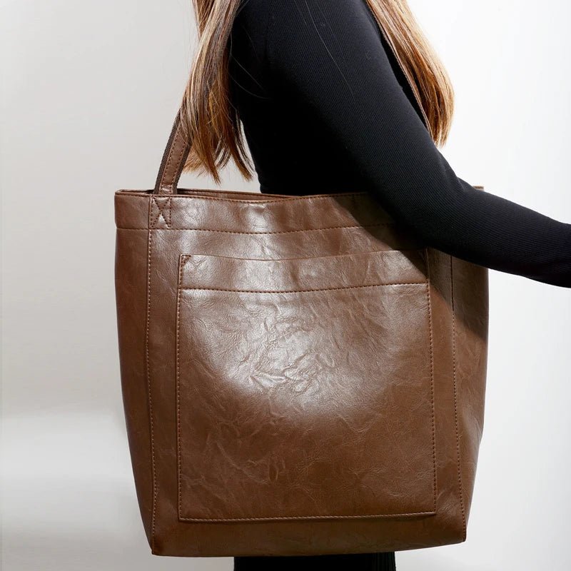 Axelväska Oljevaxläder Stor Kapacitet Modernt Nytt Stort Tote Bag Retro Mjuk Läder Överdimensionerad Shopping Handväska - STILUNA