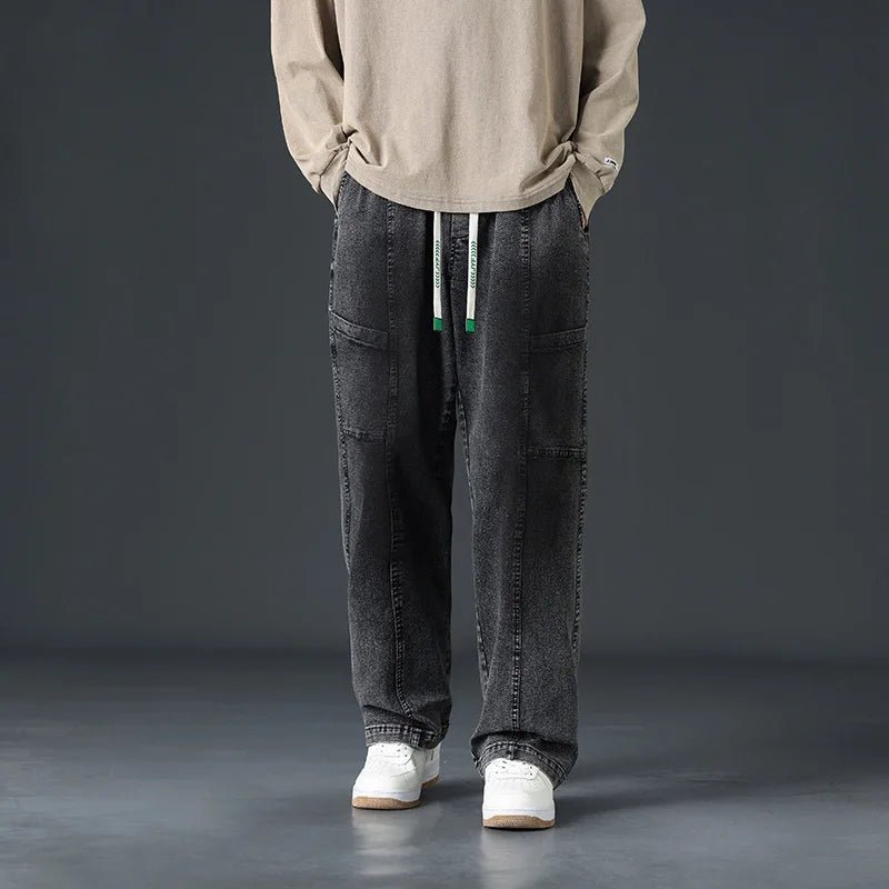 Baggy Streetwear Jeans i Premium 100% Bomull med Elastisk Midja - STILUNA