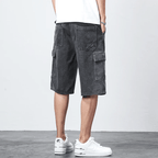 Bermuda Cargo Denim Shorts i Vintage Blå och Kolgrå med Elastisk Midja - STILUNA