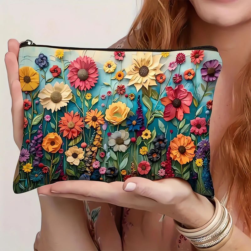 Blommig Handväska i Bomull och Polyester med Dragkedja – 25 cm x 17 cm, Trendig och Hållbar Design - STILUNA