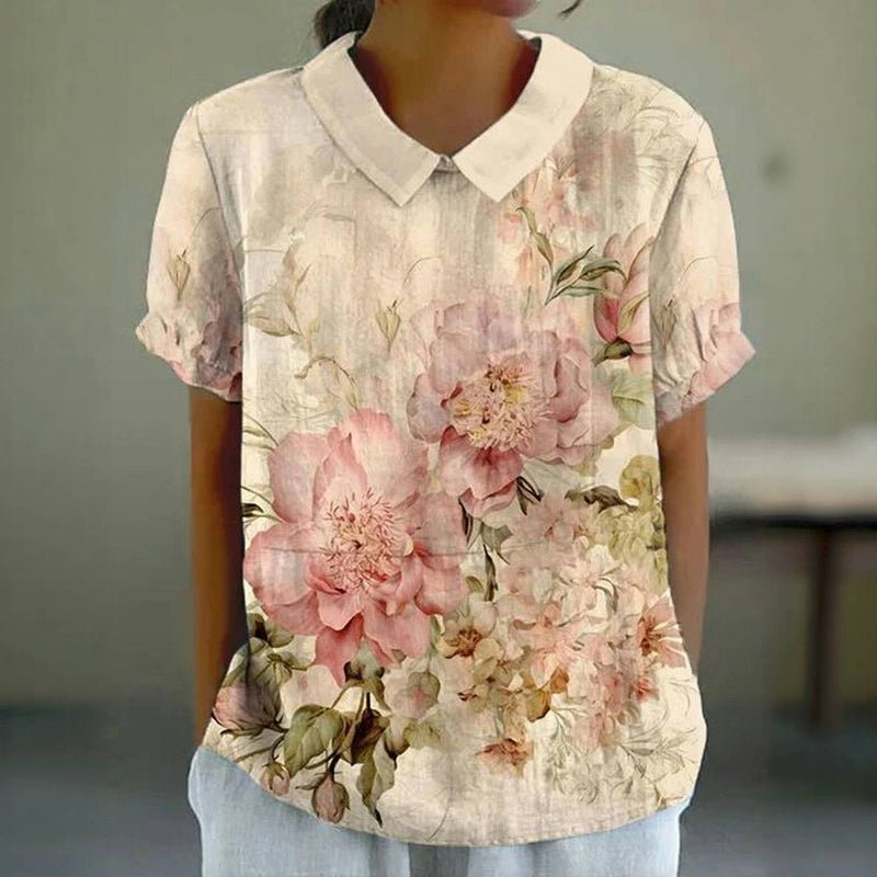 Blommönstrad Vintage Blus i Bomull och Polyester för Vår och Sommar - STILUNA