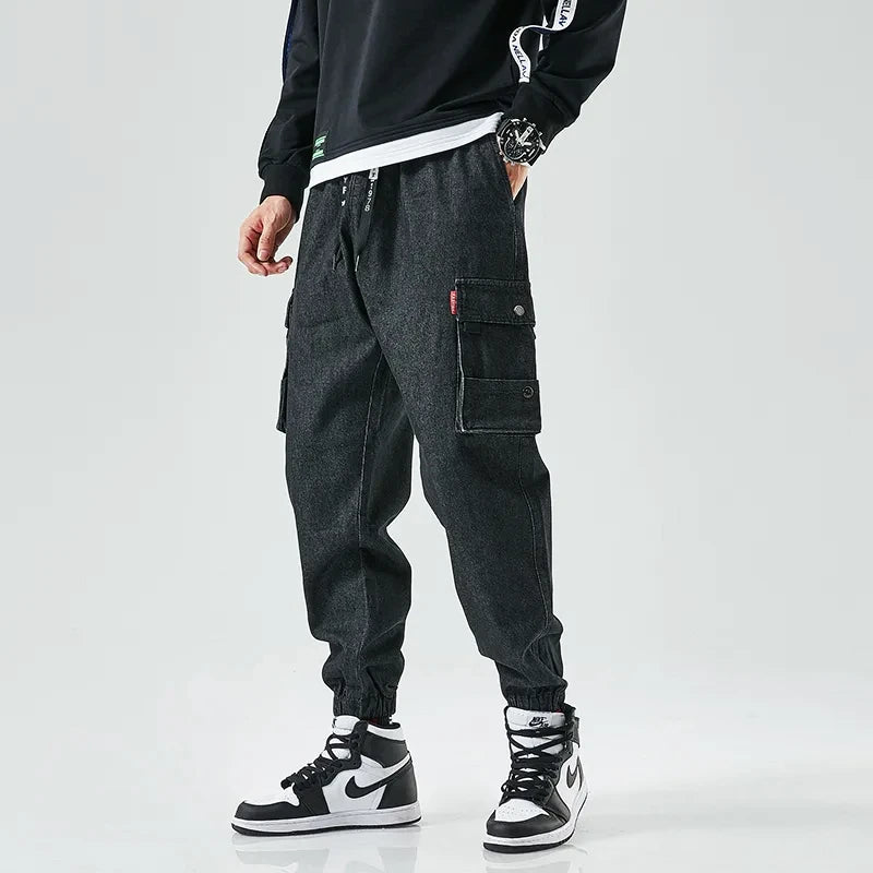 Cargo Jogger Jeans i Denim med Elastisk Midja och Taperad Passform - STILUNA