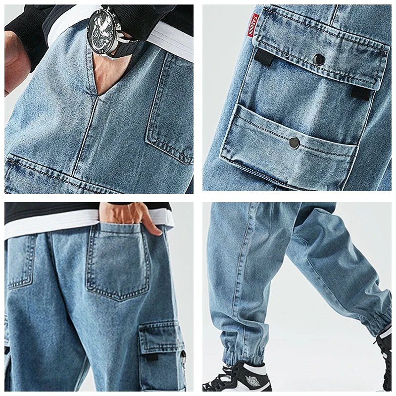 Cargo Jogger Jeans i Denim med Elastisk Midja och Taperad Passform - STILUNA