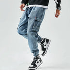 Cargo Jogger Jeans i Denim med Elastisk Midja och Taperad Passform - STILUNA