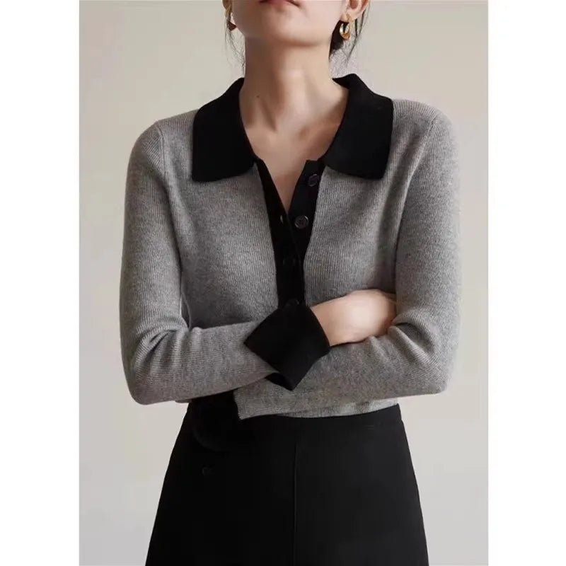 Dam Tröja Grå Cashmere Polo Krage - STILUNA