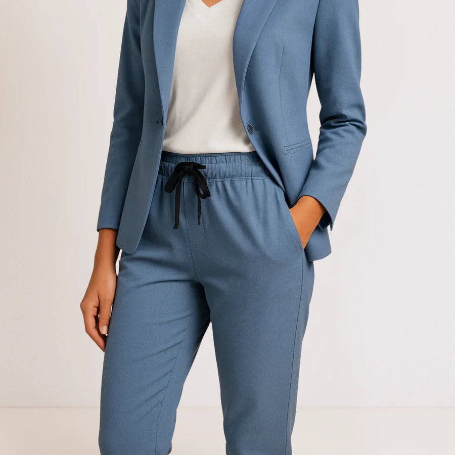 Damernas Tvådelade Kostym Ocean Blue Storlek M Stretch Crepe - STILUNA