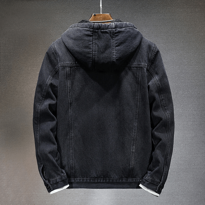 Denimjacka med Fuskpälsfoder och Huva – Klassisk Stil för Kalla Dagar - STILUNA