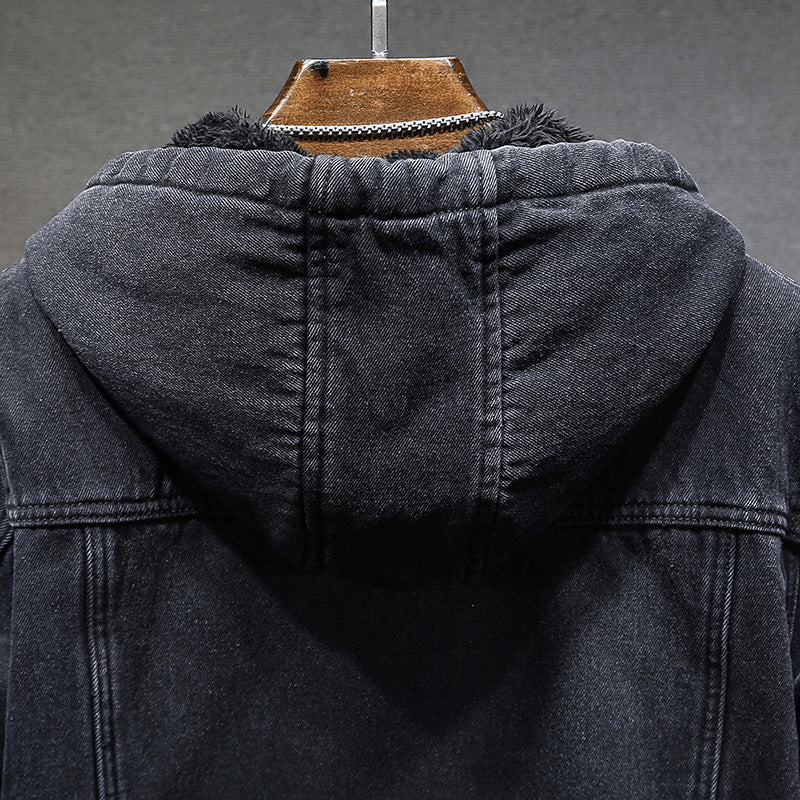 Denimjacka med Fuskpälsfoder och Huva – Klassisk Stil för Kalla Dagar - STILUNA