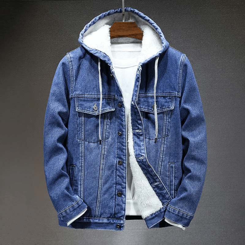 Denimjacka med Fuskpälsfoder och Huva – Klassisk Stil för Kalla Dagar - STILUNA