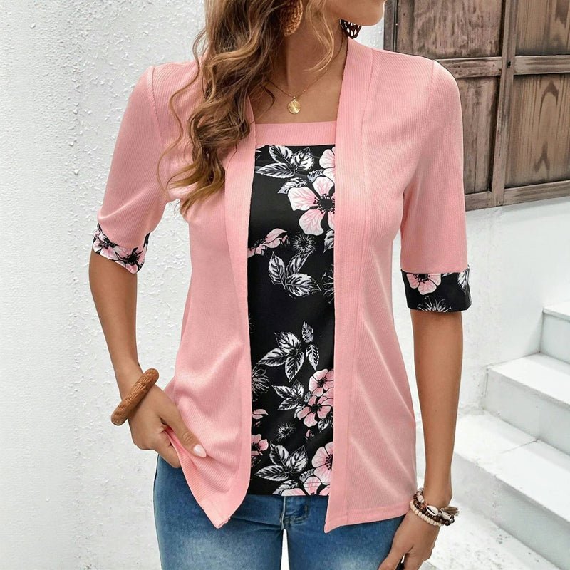 Elegant Blommig Lapptäcksblus i Bomull och Polyester för Vår och Sommar - STILUNA