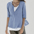 Elegant Casual Blus i Bomullspolyesterblandning med Halv Ärmar - STILUNA