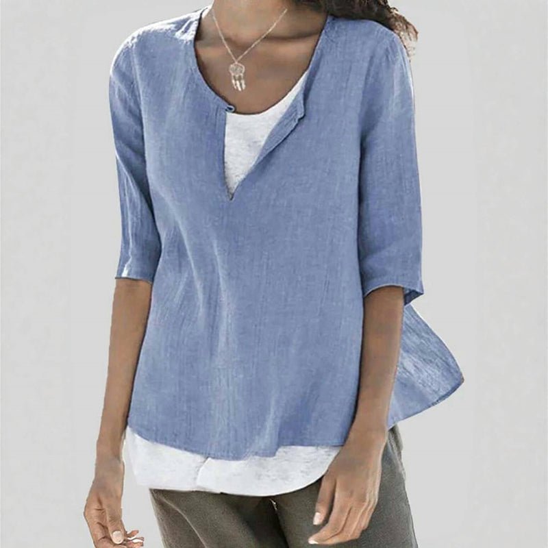 Elegant Casual Blus i Bomullspolyesterblandning med Halv Ärmar - STILUNA