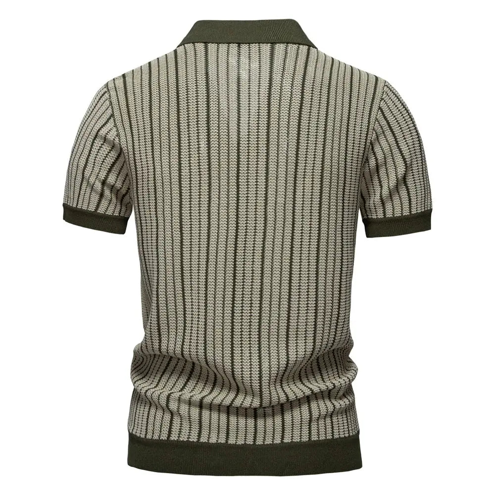 Herrpiké – Randig Mesh Polo med Andasfunktion - STILUNA