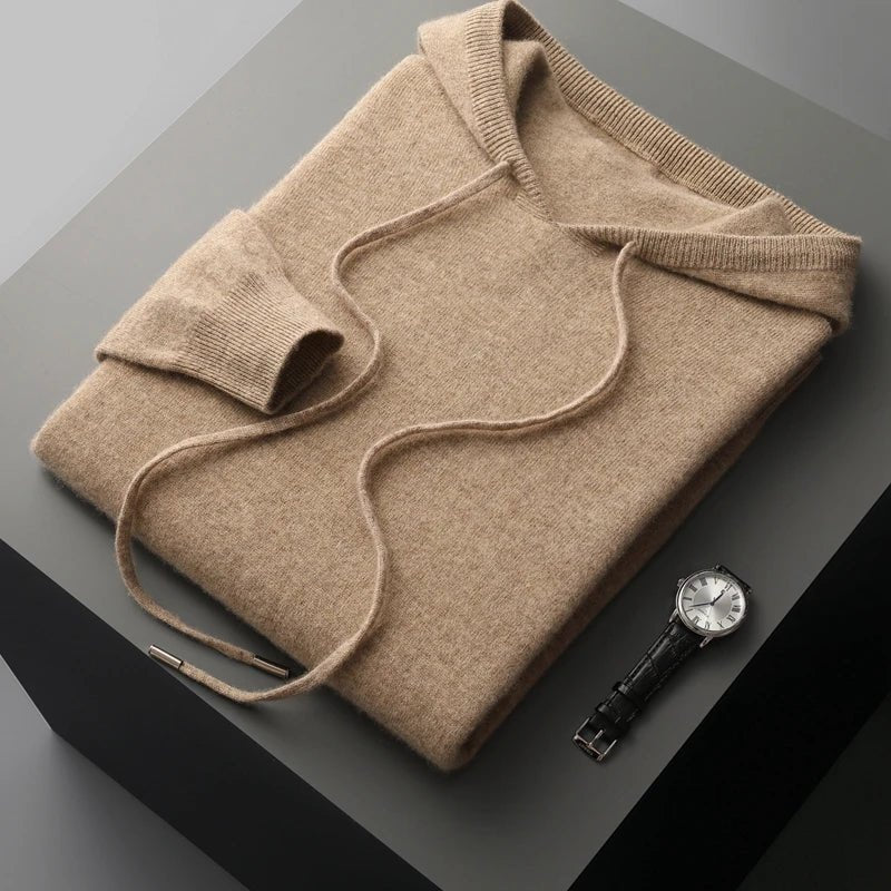 Hoodie i 100% Merinoull för Män – Mjuk och Varm Tröja för Höst och Vinter, Hög Krage, Flera Storlekar - STILUNA