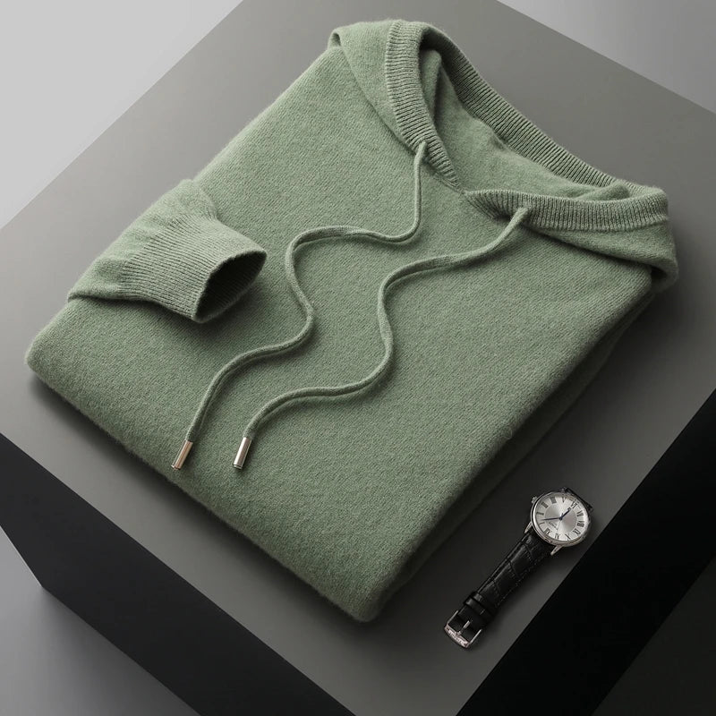 Hoodie i 100% Merinoull för Män – Mjuk och Varm Tröja för Höst och Vinter, Hög Krage, Flera Storlekar - STILUNA