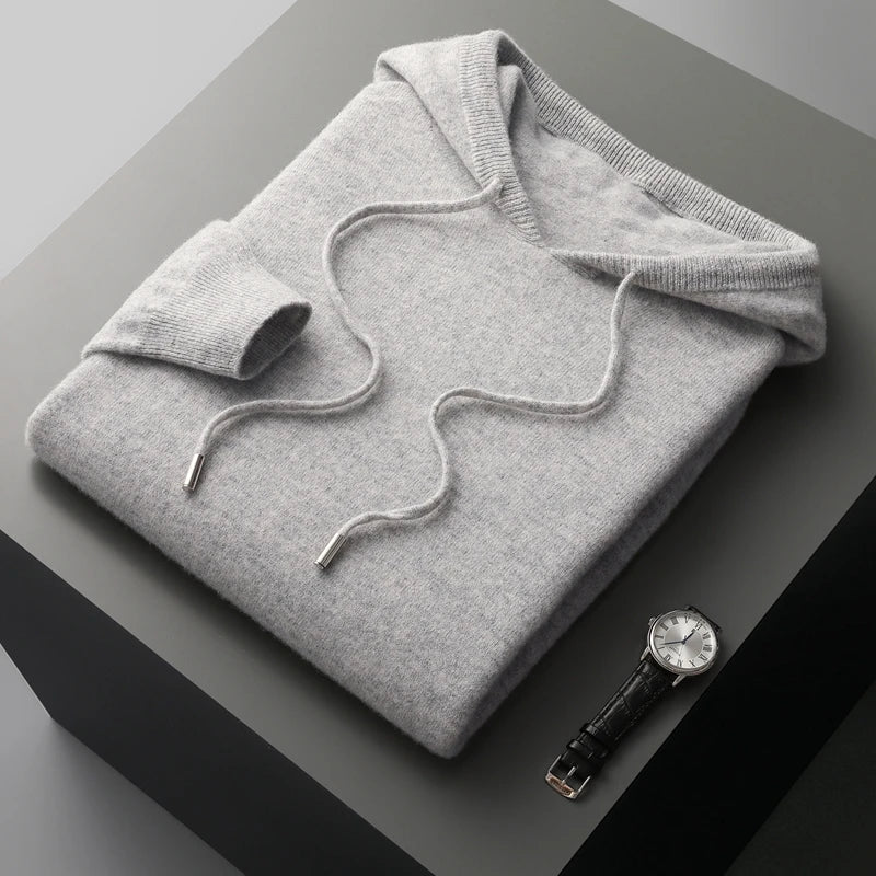 Hoodie i 100% Merinoull för Män – Mjuk och Varm Tröja för Höst och Vinter, Hög Krage, Flera Storlekar - STILUNA