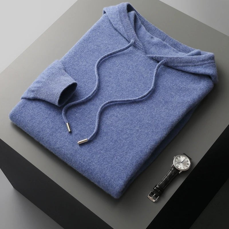 Hoodie i 100% Merinoull för Män – Mjuk och Varm Tröja för Höst och Vinter, Hög Krage, Flera Storlekar - STILUNA