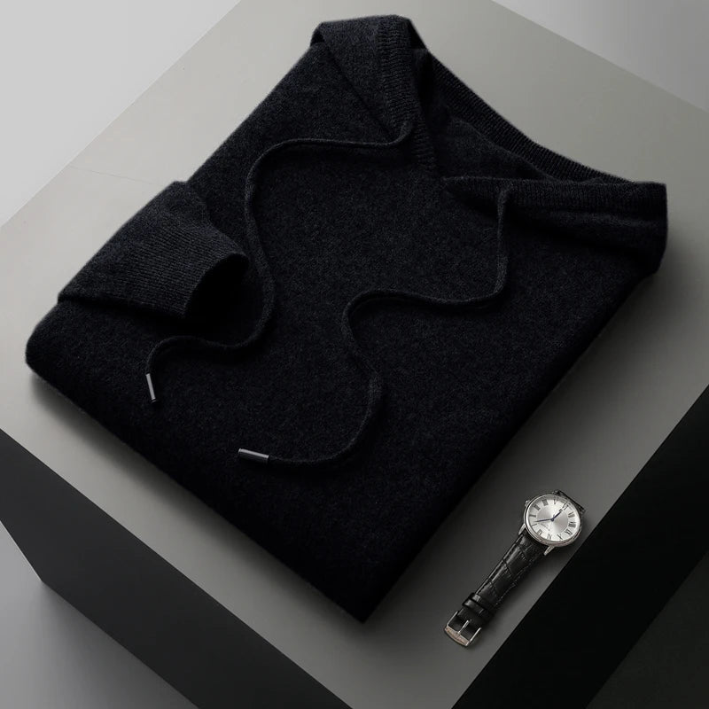 Hoodie i 100% Merinoull för Män – Mjuk och Varm Tröja för Höst och Vinter, Hög Krage, Flera Storlekar - STILUNA