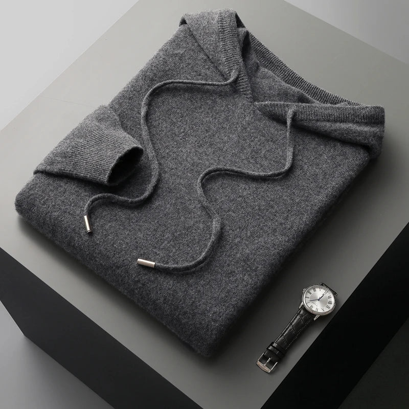 Hoodie i 100% Merinoull för Män – Mjuk och Varm Tröja för Höst och Vinter, Hög Krage, Flera Storlekar - STILUNA