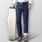 Isolerade Jeans Herr med Sherpa - foder och Hög Midja för Kallväder – Stretchig Denim för Komfort - STILUNA