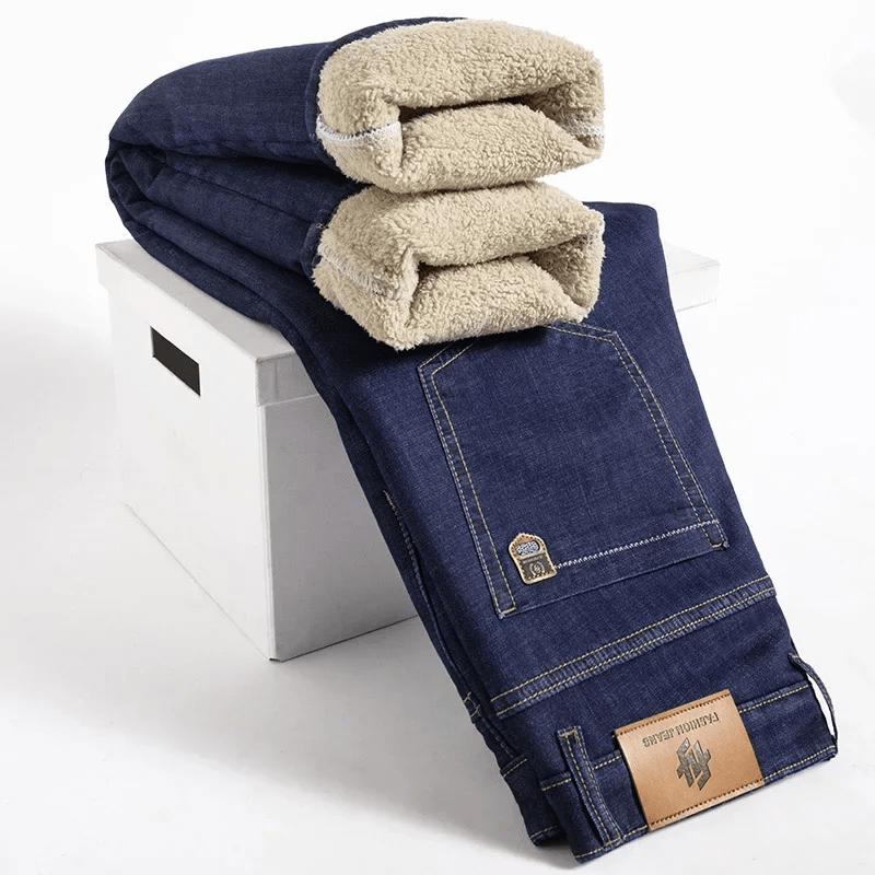 Isolerade Jeans Herr med Sherpa - foder och Hög Midja för Kallväder – Stretchig Denim för Komfort - STILUNA