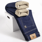 Isolerade Jeans Herr med Sherpa - foder och Hög Midja för Kallväder – Stretchig Denim för Komfort - STILUNA