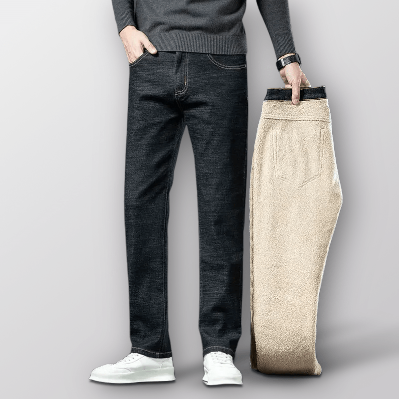 Isolerade Jeans Herr med Sherpa - foder och Hög Midja för Kallväder – Stretchig Denim för Komfort - STILUNA
