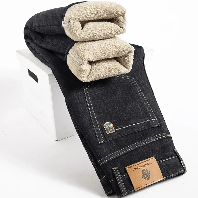Isolerade Jeans Herr med Sherpa - foder och Hög Midja för Kallväder – Stretchig Denim för Komfort - STILUNA